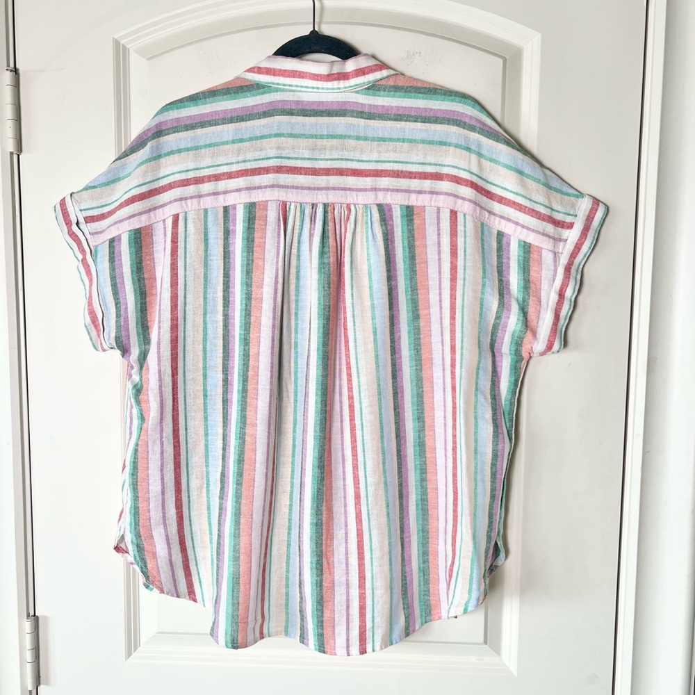 Time and Tru Linen Blend Striped Button Down Shirt Size Large - Picture 5 of 5